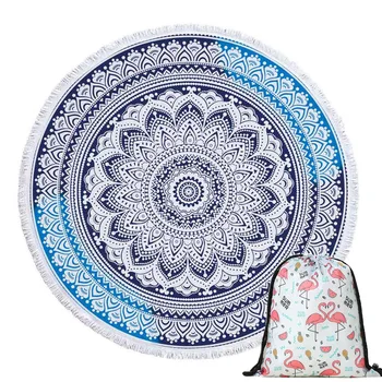

Geometric Soft Summer Round Beach Towel Bath Shower Towels Yoga Mat Sofa Cover Blanket with Tassels with Drawstring Backpack Bag