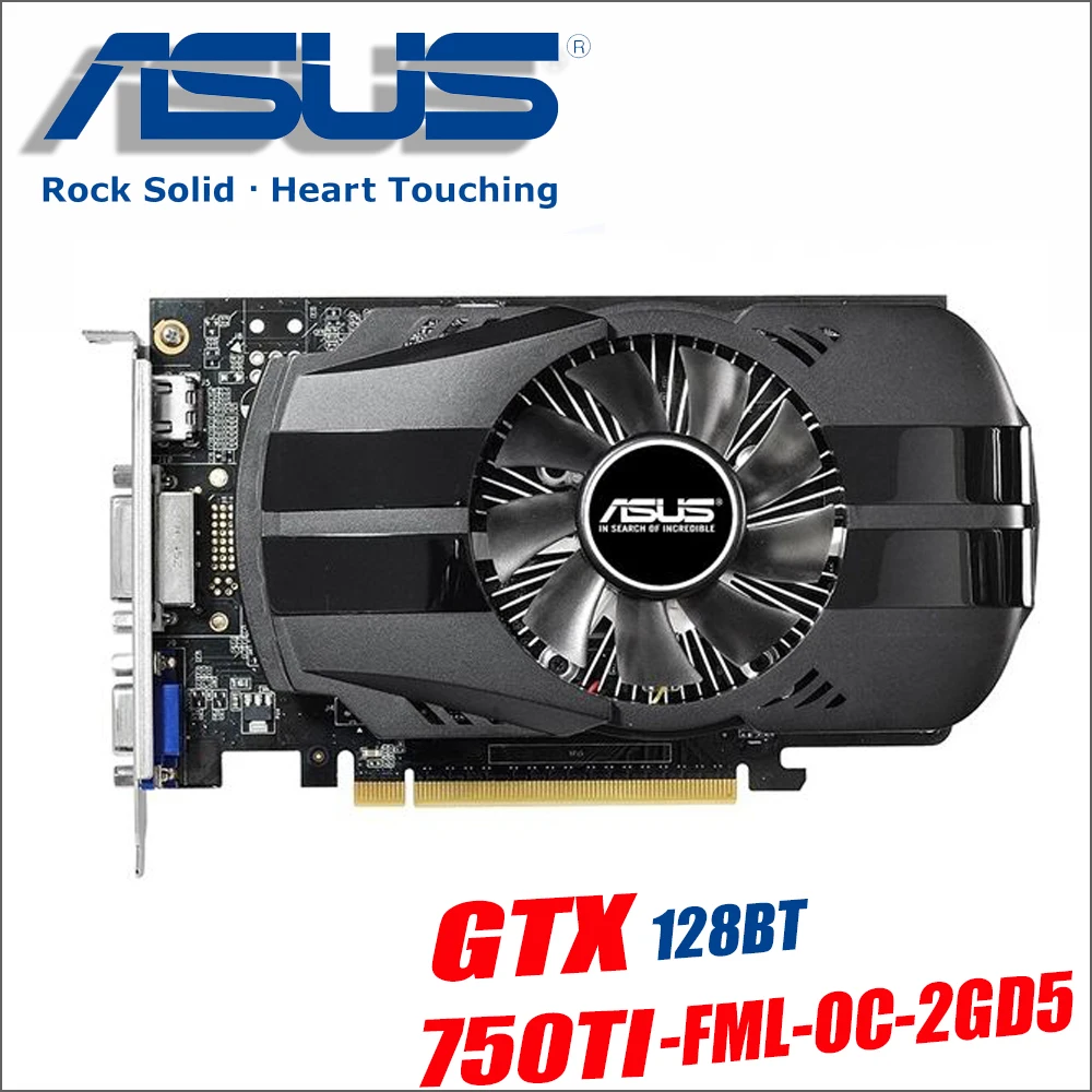 Asus GTX 750TI OC 2GB GTX750TI GTX 750 TI 750 2G D5 DDR5 128 Bit PC настольные видеокарты PCI Express 3,0 компьютерное видео 1050ti