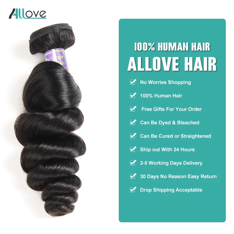 Allove Loose Wave Hair Bundles Indian Hair Bundles 100% Human Hair Extensions Natural Color 1/3/4 Pieces Non Remy Hair Weave Allove Loose Wave Hair Bundles Indian Hair Bundles 100% Human Hair Extensions Natural Color 1/3/4 Pieces Non Remy Hair Weave