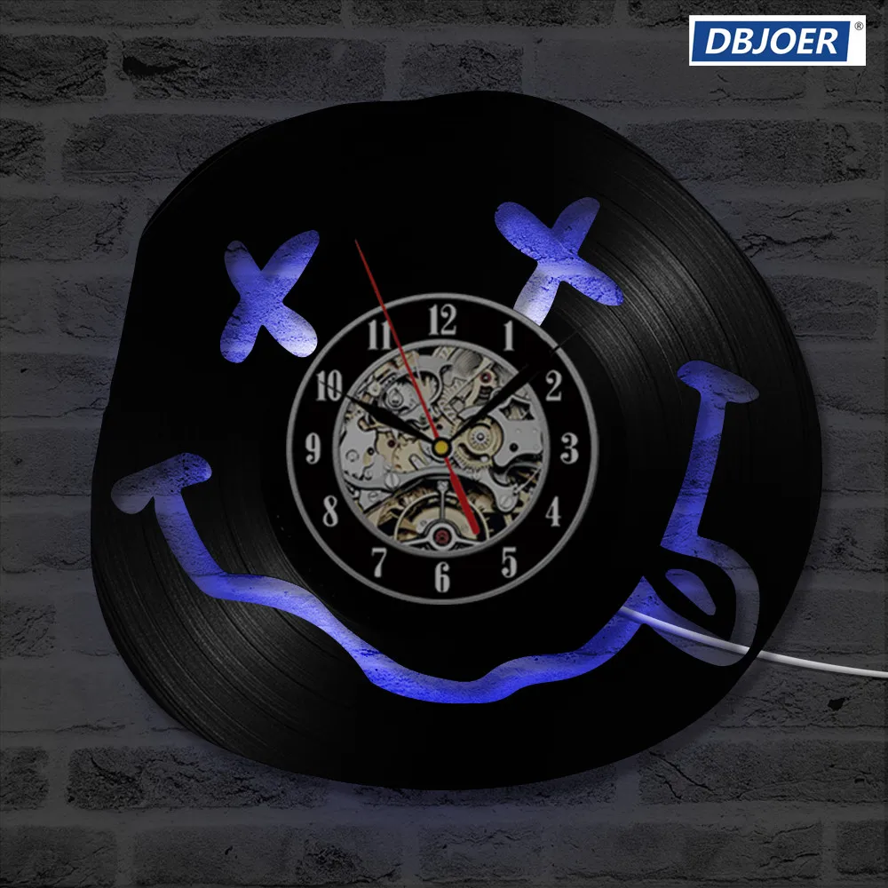 Smile Cd Vinyl Record Clock Abstract Creative Led Record Wall Clock