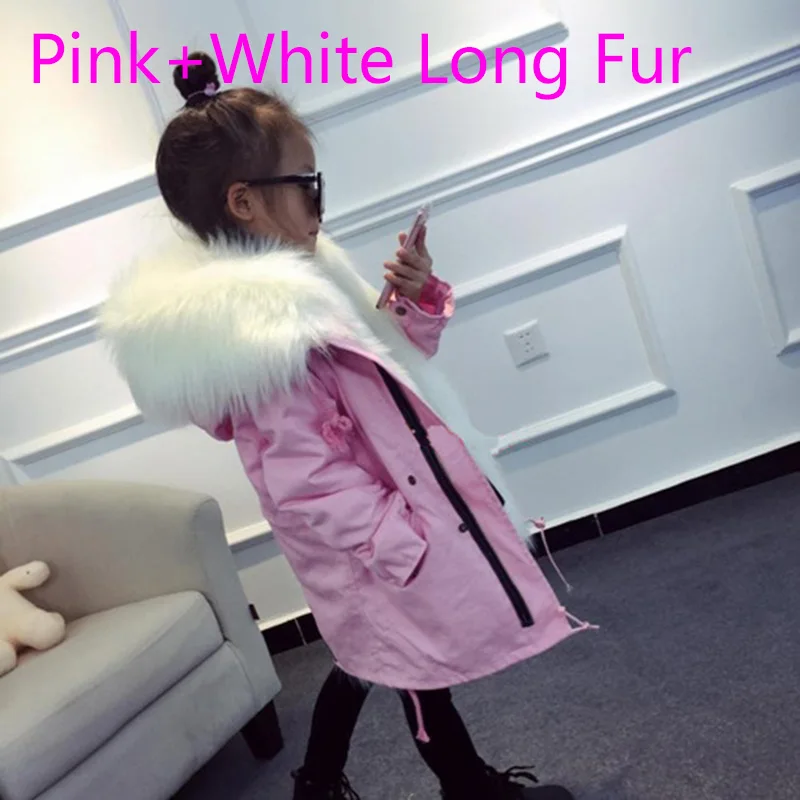 Dosoma/куртки для девочек зимнее пальто куртки со съемной подкладкой из искусственного лисьего меха детская верхняя одежда детское плотное теплое пальто, парки для мальчиков - Цвет: Pink White
