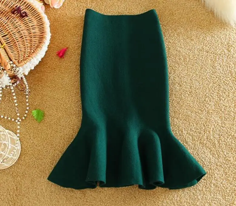 Высокая талия трикотажная юбка рыба-русалка юбка женские тонкие подогнанные юбки воланами пакет бедра юбка весна осень зима