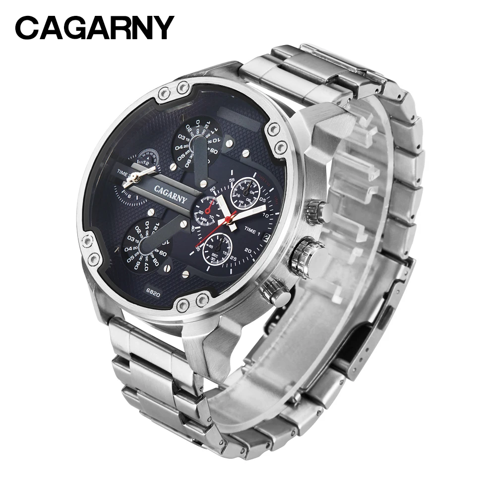 cagarny mens watches quartz watch men dual time zones big case dz military style 7331 7333 7313 7314 7311 steel band watches free shipping (2)