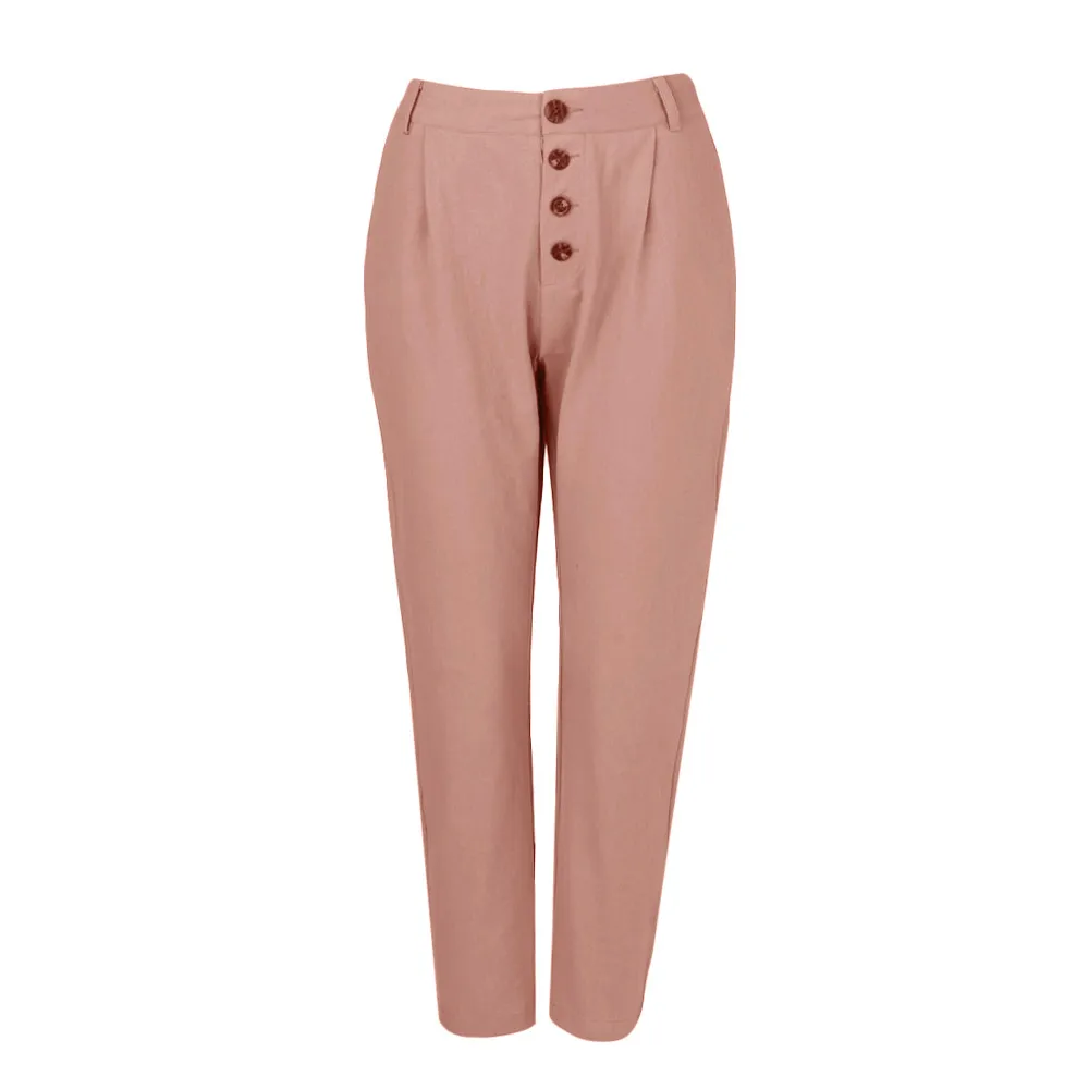 Telotuny women pants High Waist Solid Color pants women hip hop harem pants women Casual Pencil Pocket Trousers JL 24 - Цвет: Pink