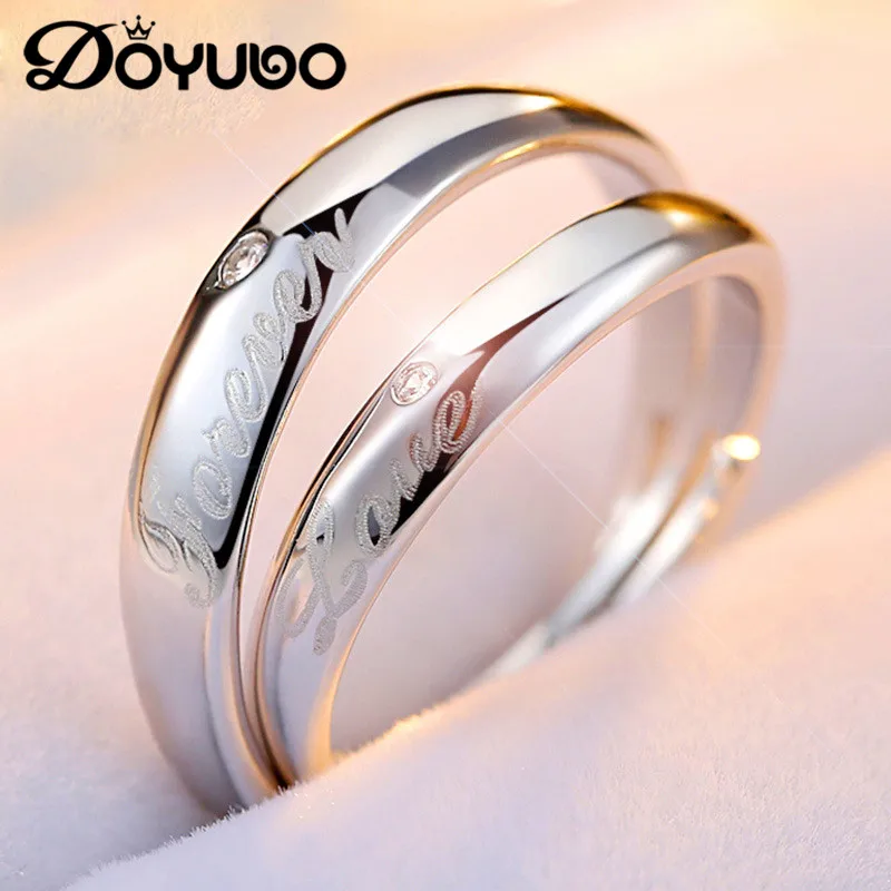 DOYUBO Romanti 925 Sterling Silver Lovers Rings Engraving Love you Forever Adjustable Size Luxury Silver Couples Rings VB227