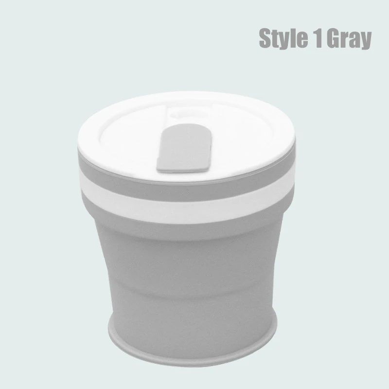 Style 1 Gray 350 мл Складная Силиконовая 6 цветов портативная силиконовая телескопическая Питьевая Складная кофейная чашка Складная силиконовая чашка с крышками для путешествий - Цвет: Style 1 Gray