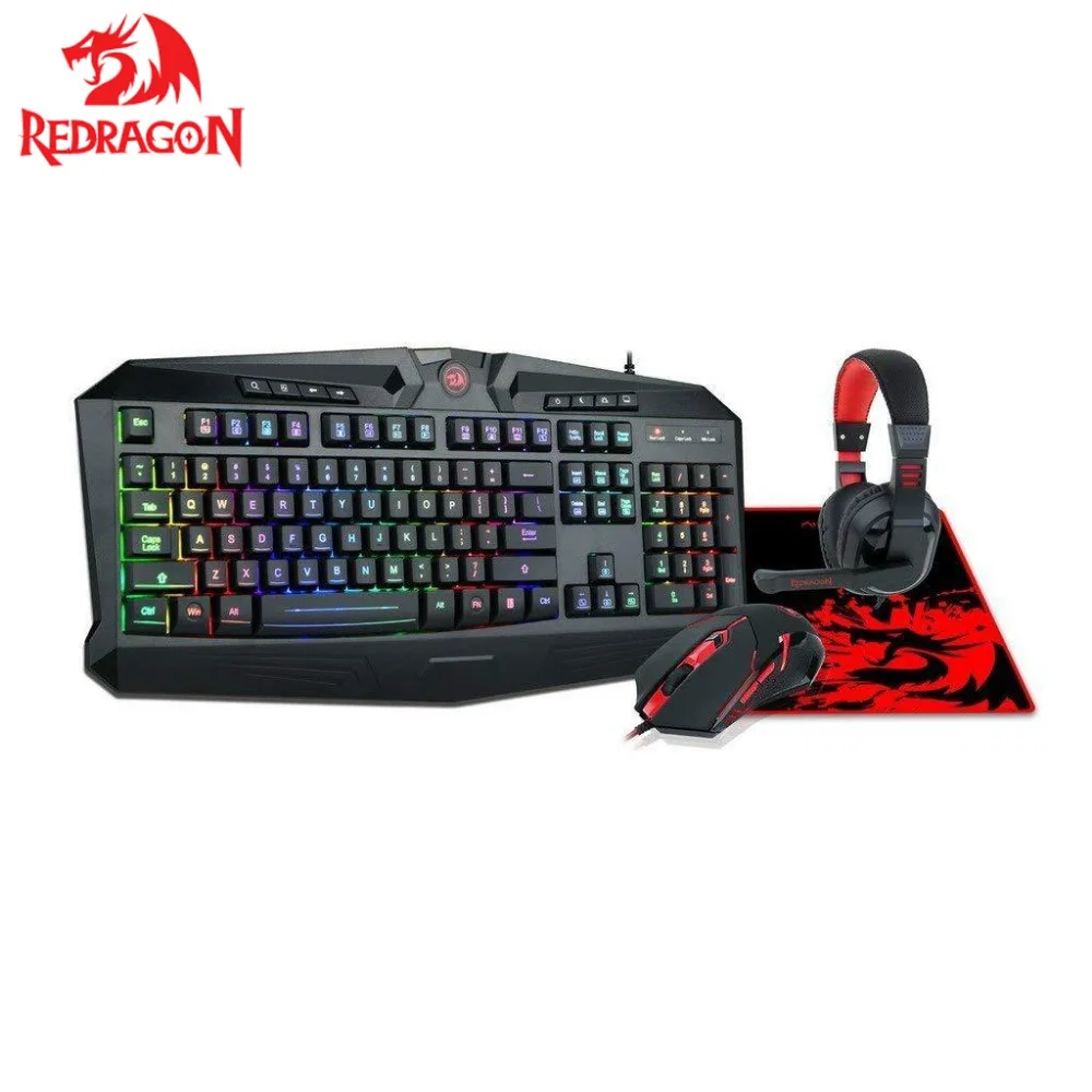 Игровая мышь Redragon S101BA, гарнитура с микрофоном, коврик для мыши, комбинированный эргономичный коврик для запястья, клавиатура для Windows PC Gamer