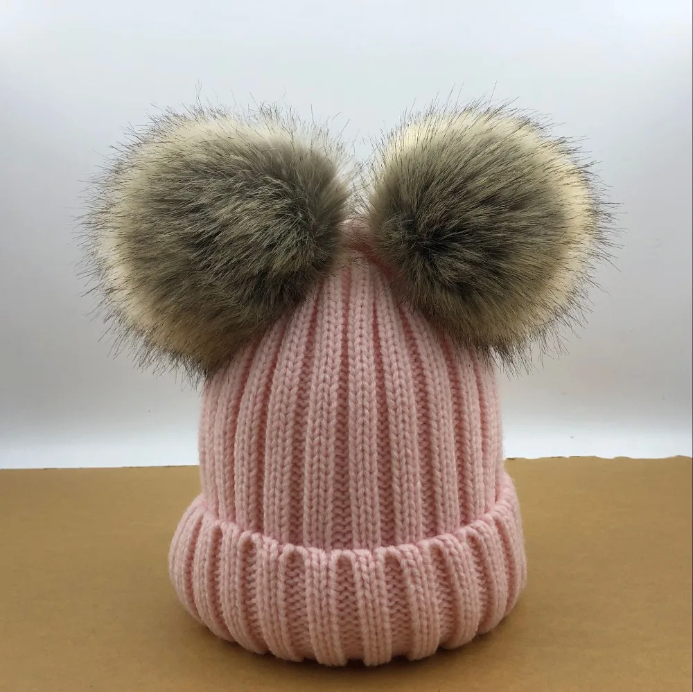 Зимняя теплая шапка Gorros Para Bebe для маленьких мальчиков и девочек, большой размер 15 см, помпон из искусственного меха, детские вязаные шапочки