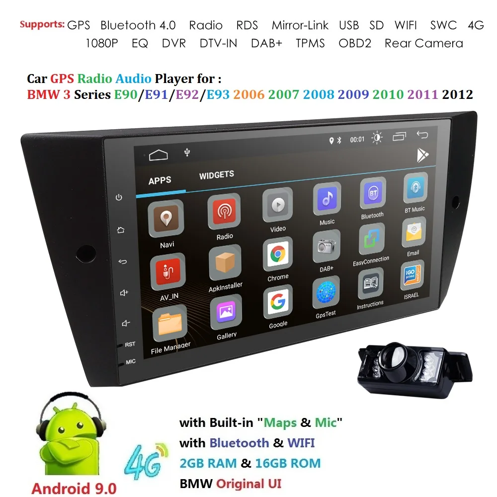 Flash Deal 1 Din Android 9.0 QUAD core 9 Inch Car GPS stereo For BMW E90 E91 E92 E93 2006-2012 EQ SWC 1080P OBD2 TPMS  DTV-IN Free Camera 3