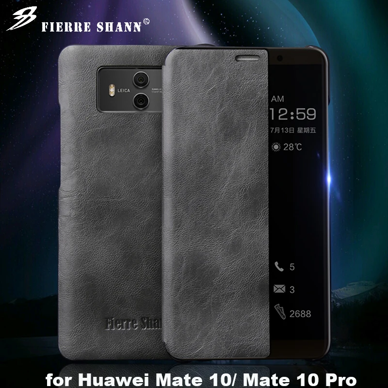 Кожаный деловой смарт чехол с боковым окном для Huawei Mate 10 Por Smart Auto Sleep Touch View сумка