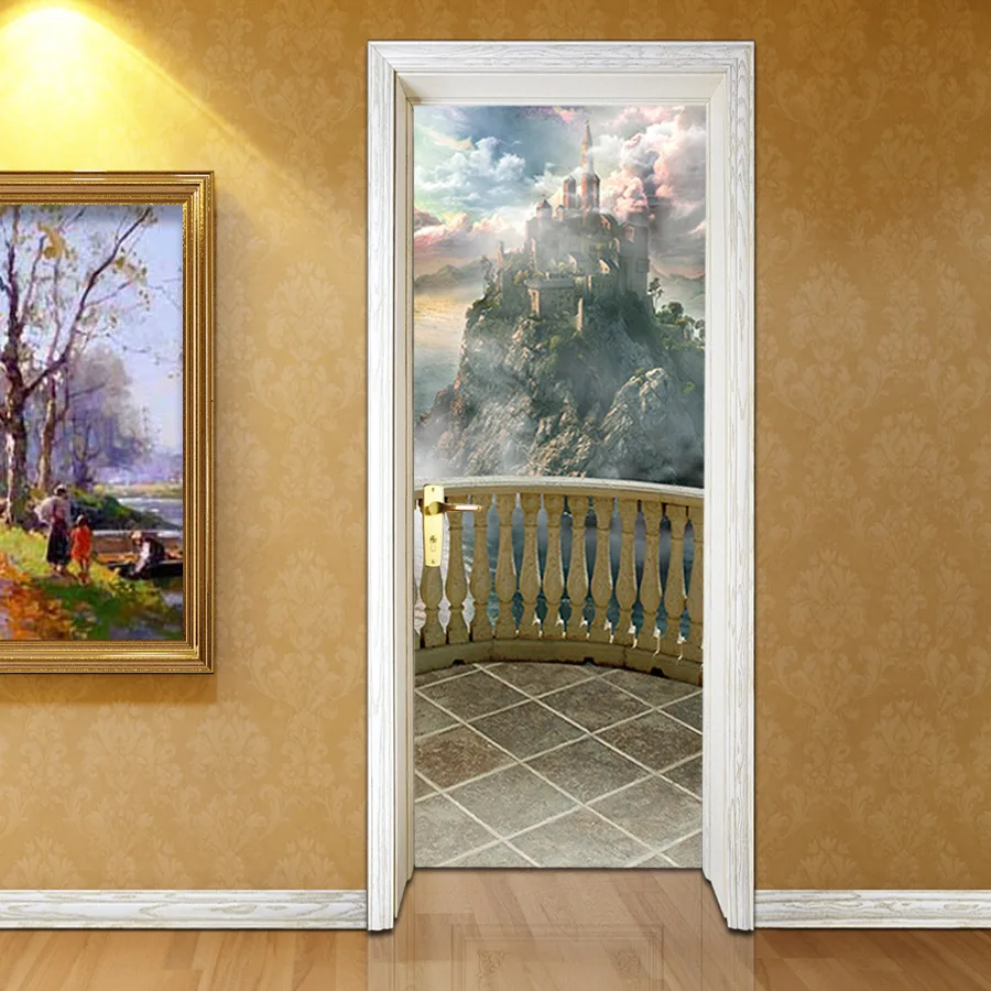 2 шт./набор, 3D пейзаж для балкона, наклейка на стену, домашний декор, сделай сам, дверь, искусство, настенная наклейка, большая Съемная имитация, наклейки на дверь, плакат