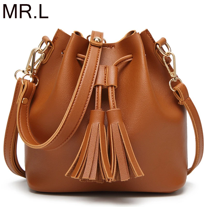 

MR.L Women Bags Leather Over Shoulder Sling Messenger Crossbody Bucket Handbags Tassel Girl Fashion Small Famous Brand Bag