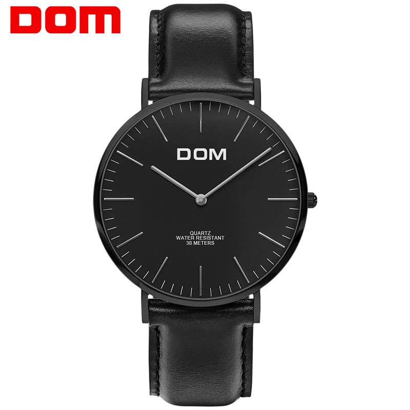 

DOM Man Watch Hot Quartz Wristwatch Fashion Casual Leather Waterproof Black Watches Top Brand Luxury Reloj Masculino M-36BL-1M