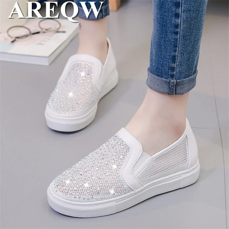 

2017 spring and summer new fashion ladies round mesh cloth diamond breathable leisure platform shoes