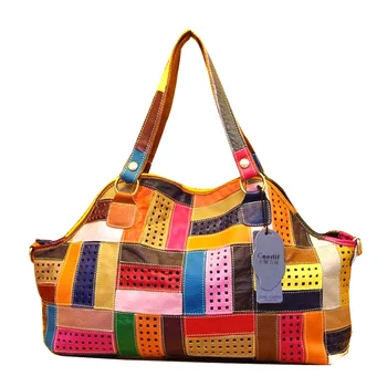 

Style New 2018 Vintage Handbagss Women Messenger Bag Patchwork Colorful Hollow Large Purse AWM100