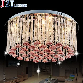 

Romantic And Warm Sitting Room Bedroom Hotel Crystal Ceiling Light LED E14*9 Remote Control Circular Rose Lamp Dia80*H25cm