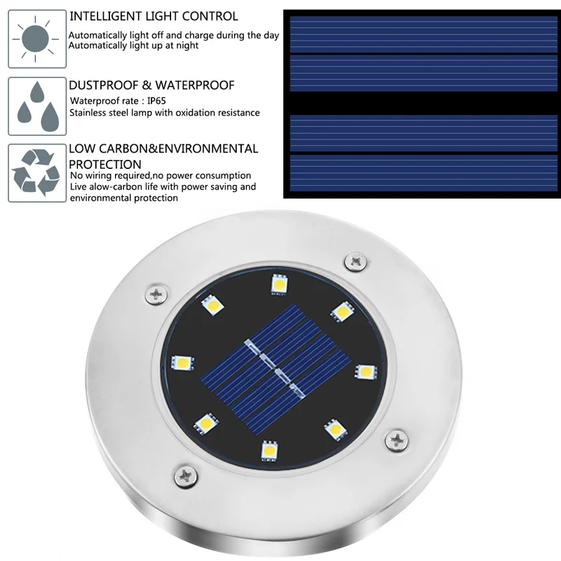 8 шт. водонепроницаемый IP65 8 светодиодный солнечный подземный светильник s из нержавеющей стали солнечный погребенный напольный светильник Открытый садовый путь наземный светильник s