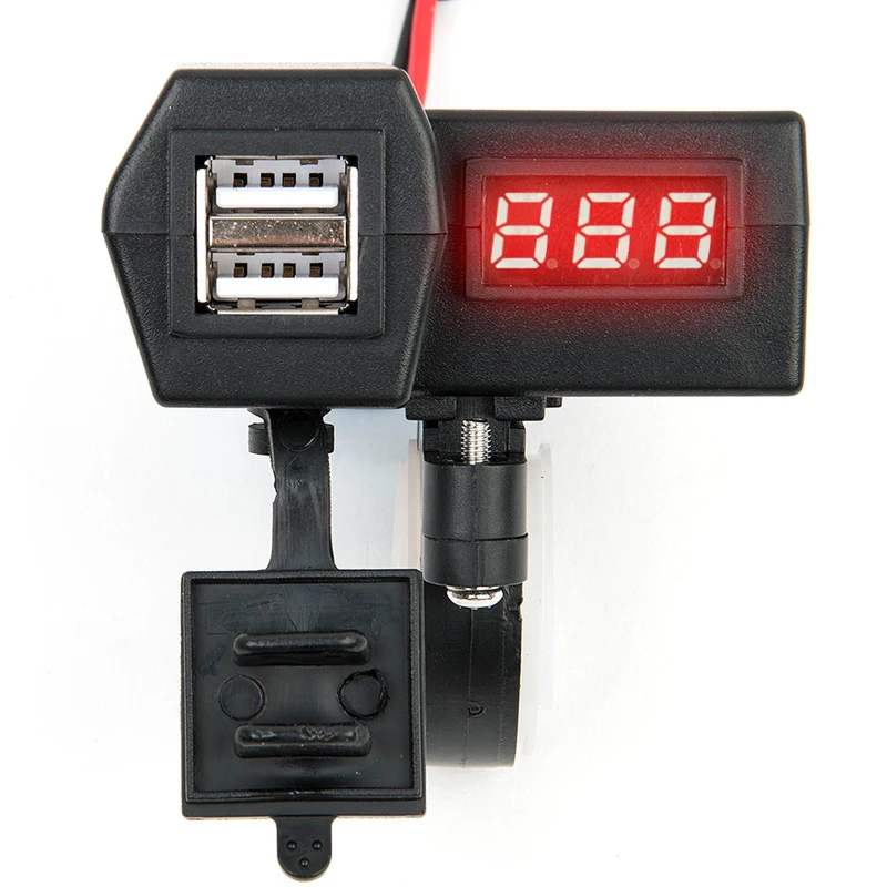 

Motorcycle 12V Socket Scooter USB Charger LED Digital Display Voltmeter Power Switch Car & Autocycle Dual USB Cigarette Socket