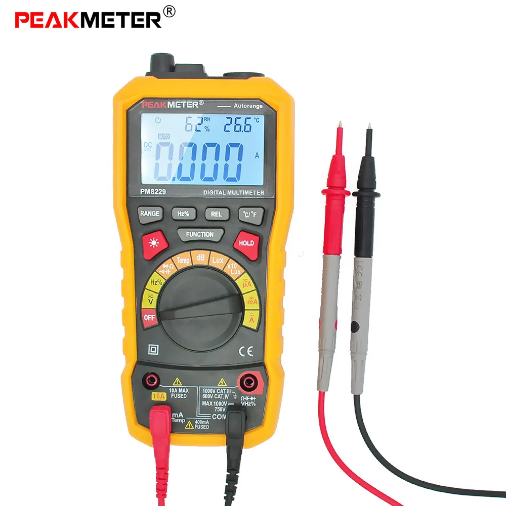 

PEAKMETER MS8229 Multifunctional Digital Multimeter Auto/Manual Ranging Voltmeter Resistance LCD Backlight Measurement Tester