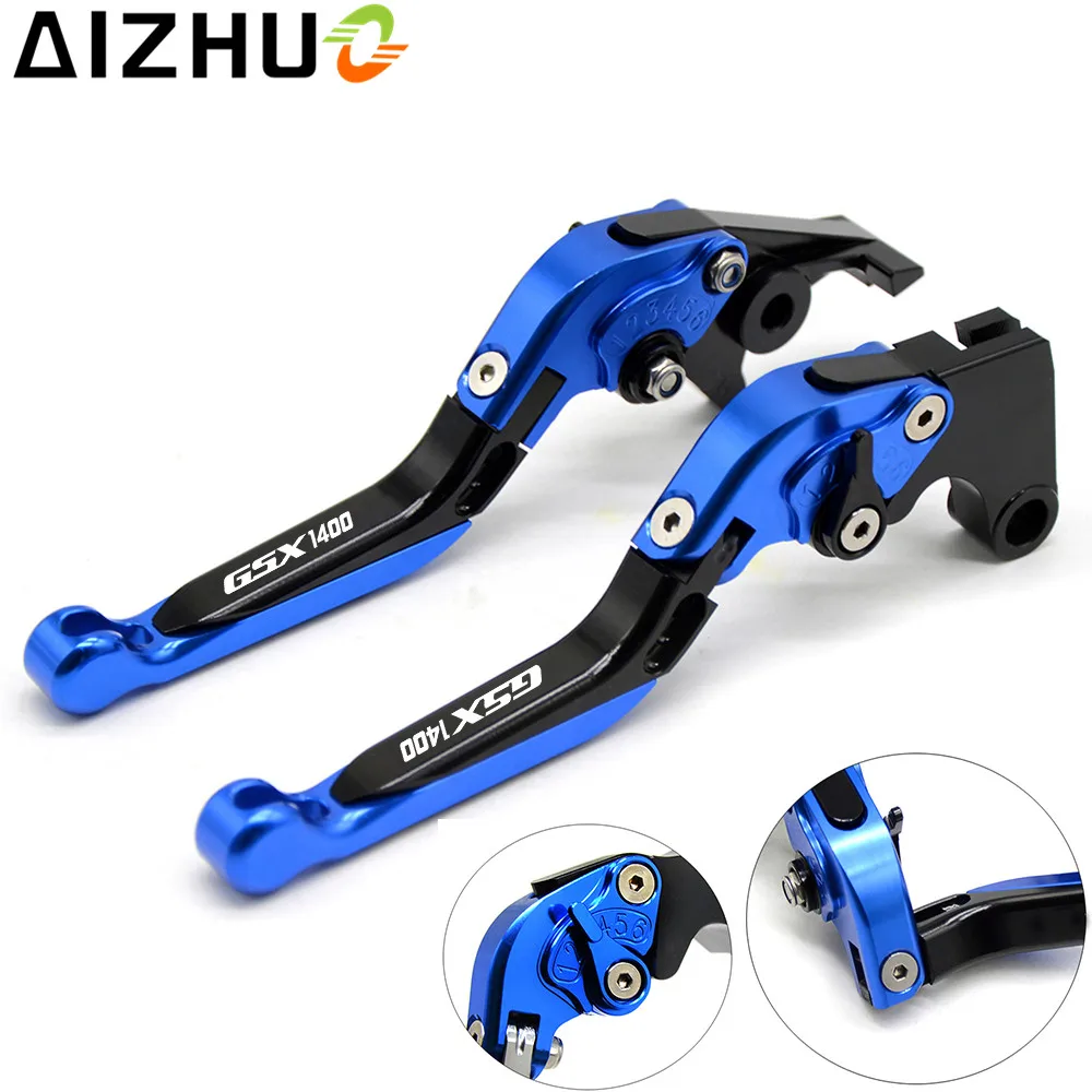 With GSX1400 LOGO Motorcycle Clutch Brake Lever CNC Aluminum Extendable Adjustable Levers For Suzuki GSX1400 GSX 1400 2001-2007