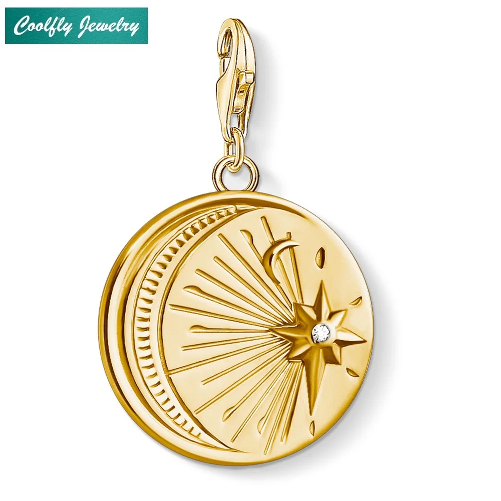 

Gold Color Moon & Star Charms Pendant Fit Diy Bracelet & Necklaces Vintage 925 Sterling Silver Gift Fashion Jewelry For Women