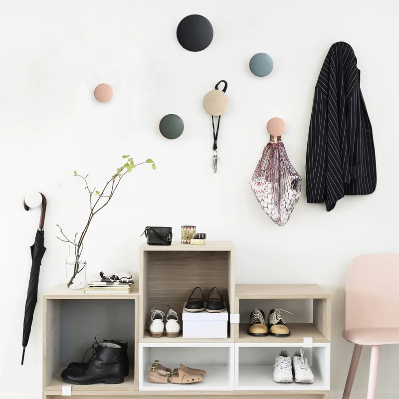 

Nordic Clothes Cap Hook Wall Hangings Storage Decoration Circular Button-shaped Solid Wood Creative Dots Morandi Color