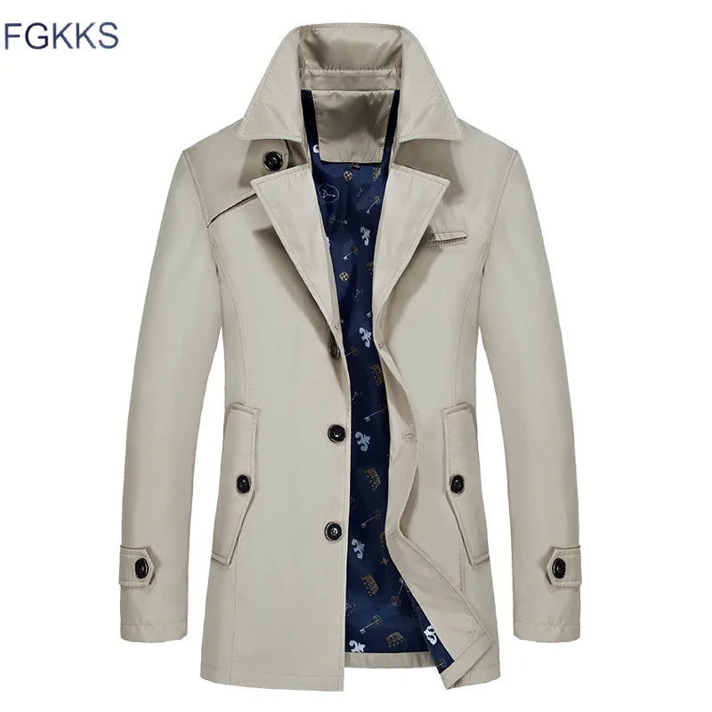 Бренд FGKKS, мужские куртки, осень, мужские Модные однотонные деловые повседневные пальто, Мужская Длинная ветровка, верхняя одежда