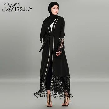 

MISSJOY Muslim plus size 4XL Abayas for Women Dubai Kaftan Long Kimono Robe Turkish Party Dress beaded lace stitching cardigan