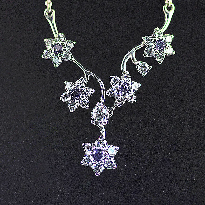 

FANDOLA Genuine 925 Sterling-Silver-Jewelry Necklaces for Women Forget Me Not Floral Silver Necklace with Purple and Clear CZ