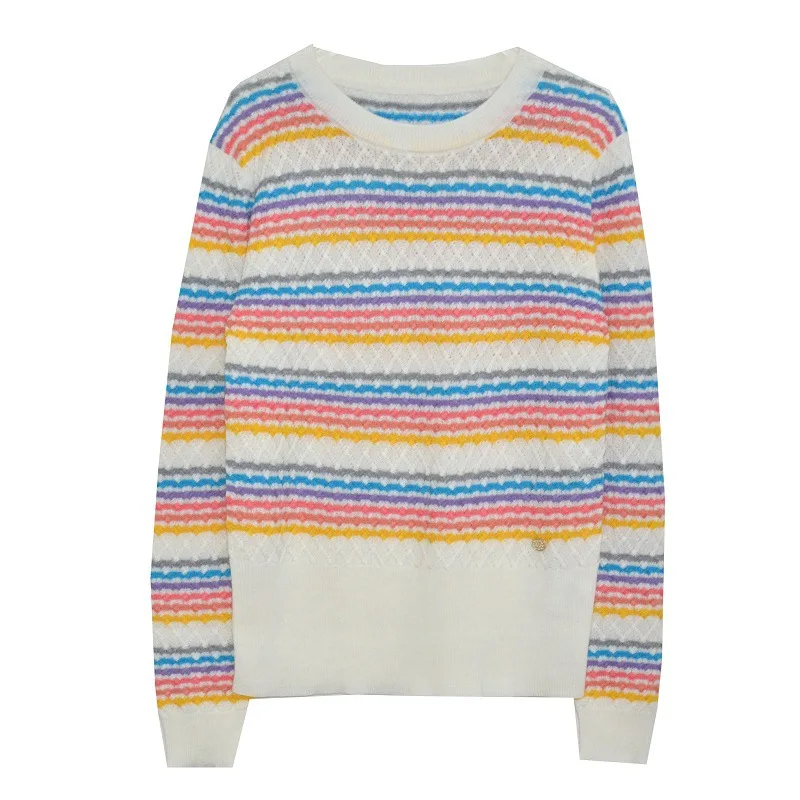 

Luxury Designer Brand Knitted Sweater for Women Rainbow Stripes Loose Knitted Wool Pullovers Sweater