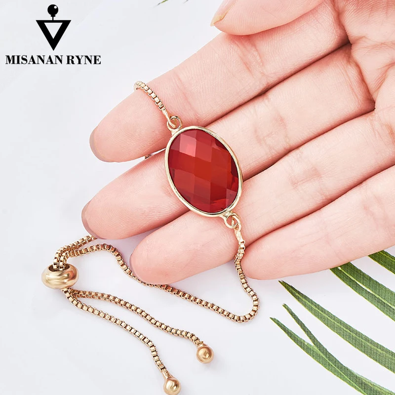 

MISANANRYNE Luxury Oval Red Green Blue Cubic Zirconia Bracelets & Bangles For Women AAA Gold Color Charm Bracelet Patry Jewelry