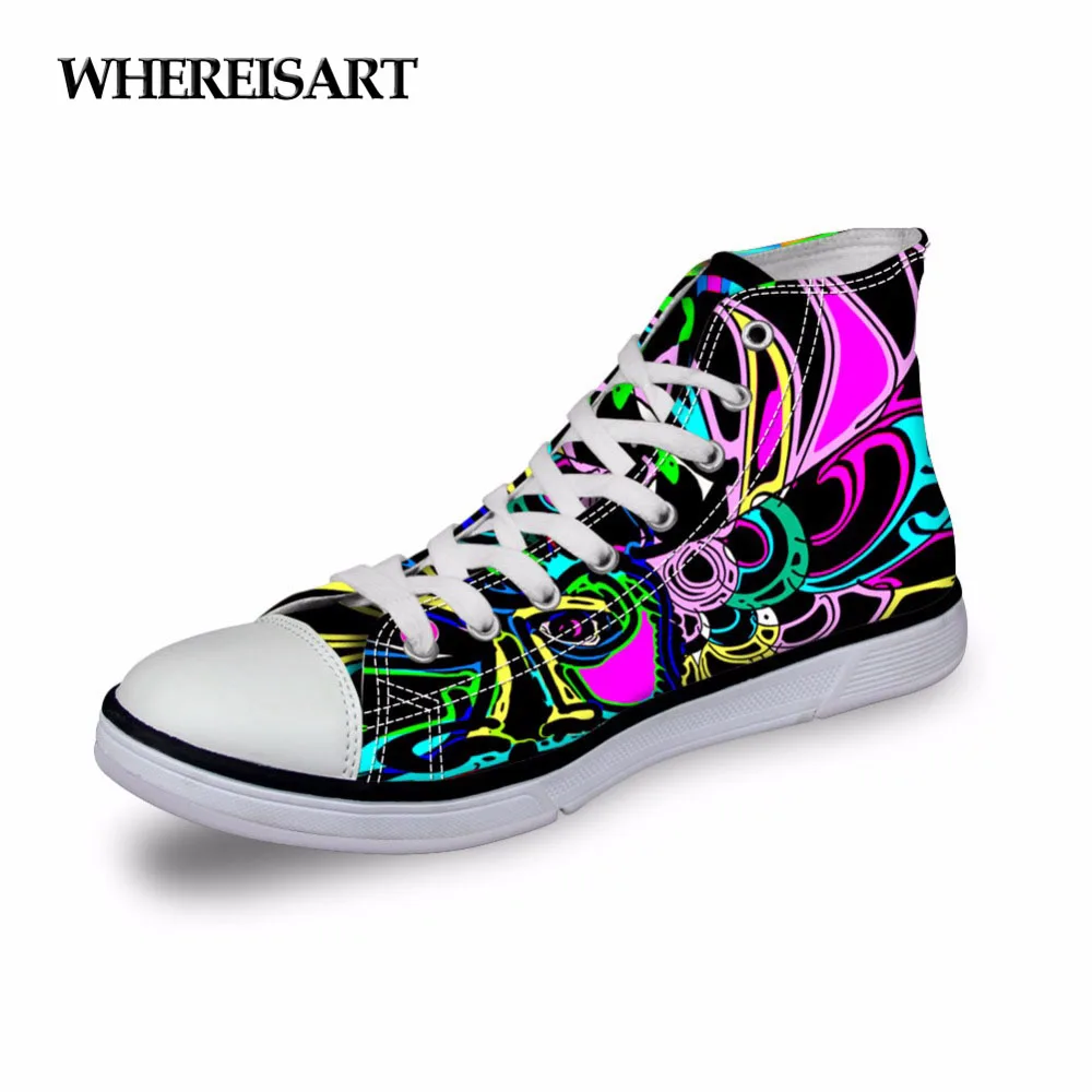 

WHEREISART Fashion Girls Boar Shoes Spring High Top Women Sneakers Casual Hand Painted Graffiti Print Vulcanized Canvas Footwear