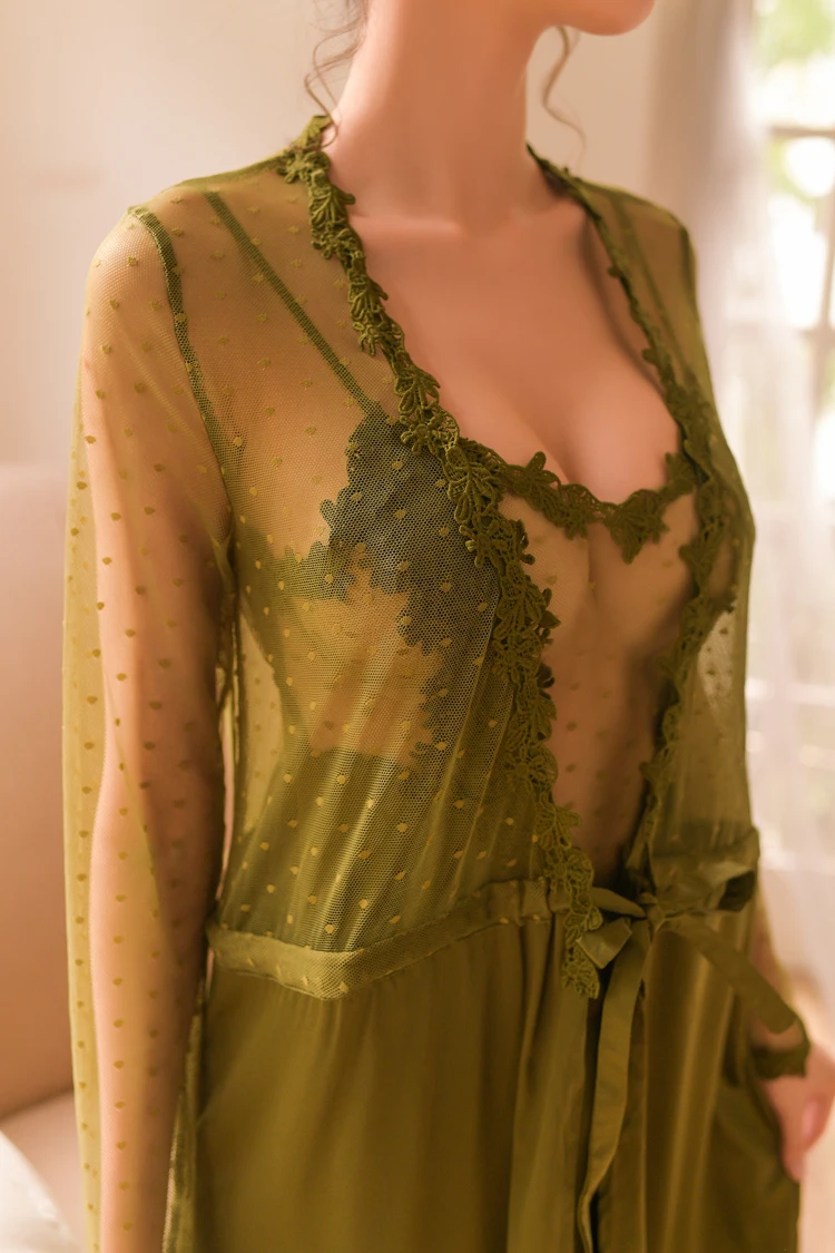 Женская пижама, сексуальная Зеленая кружевная Пижама, длинный халат, платье принцессы, ночная рубашка, Элегантная ночная рубашка в Европейском стиле, Vestidos