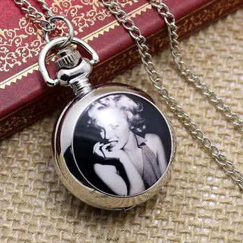 

hot sale wholesale ladies mens New Antique Mini Pocket Watch Marilyn Monroe Oomph Locket With Chain P597
