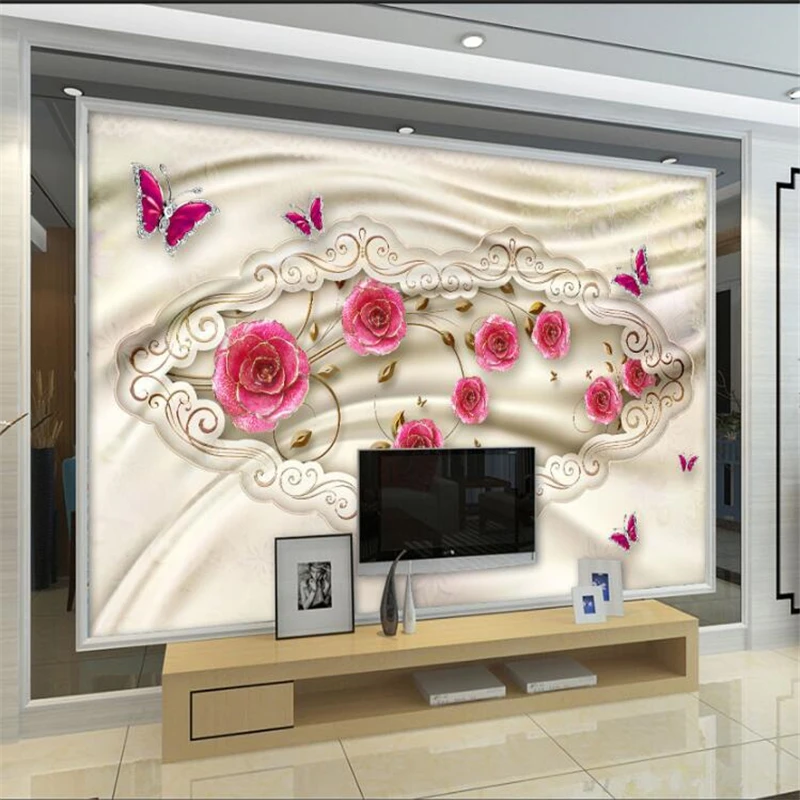 wellyu Custom wallpaper papel de parede 3d Three-dimensional luxury European flower marble TV background wall behang | Обустройство