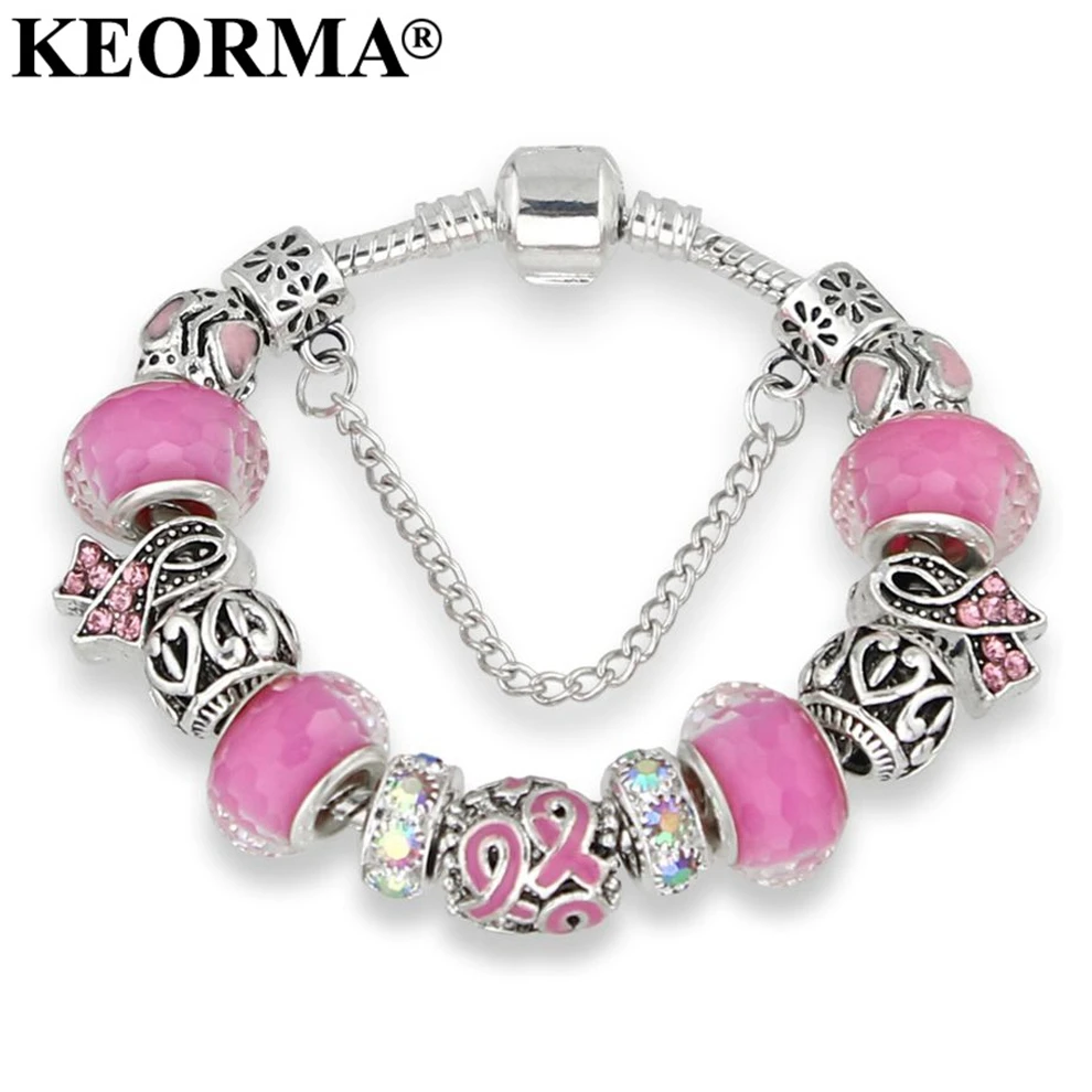 KEORMA Antique Silver Bracelets For Women Murano Glass Bead Crystal New