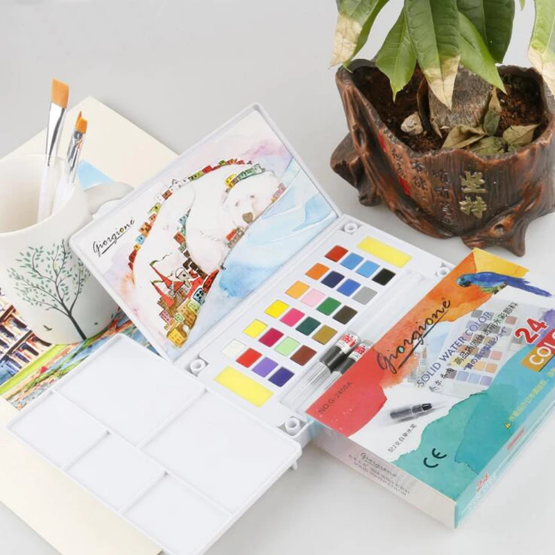 

12/18/24/36Colors Portable Watercolor Pigment Set Water Bursh Pen Palette Solid Paint For Artist Drawing Painting Supplies