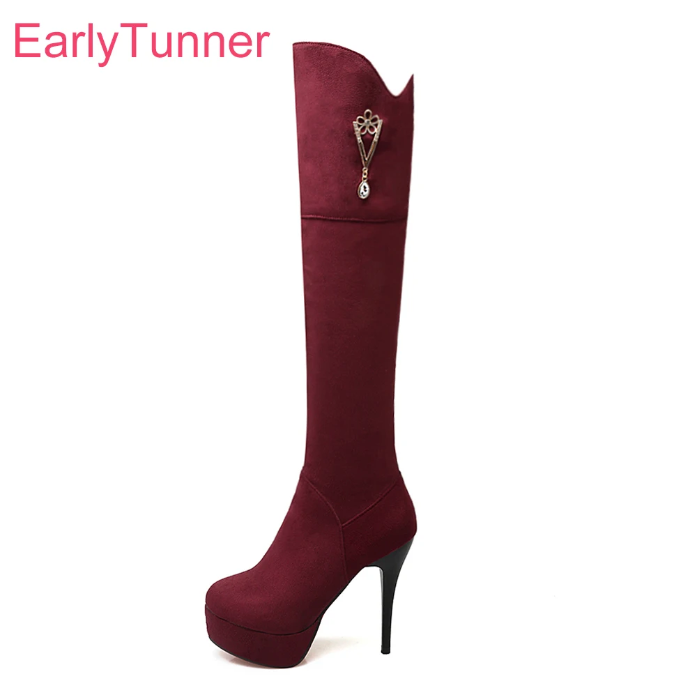

Brand New Sexy Platform Women Thigh High Boots Red Blue Vogue Lady Over the Knee Shoes Spool Heel ET20 Plus Big size 32 43 10