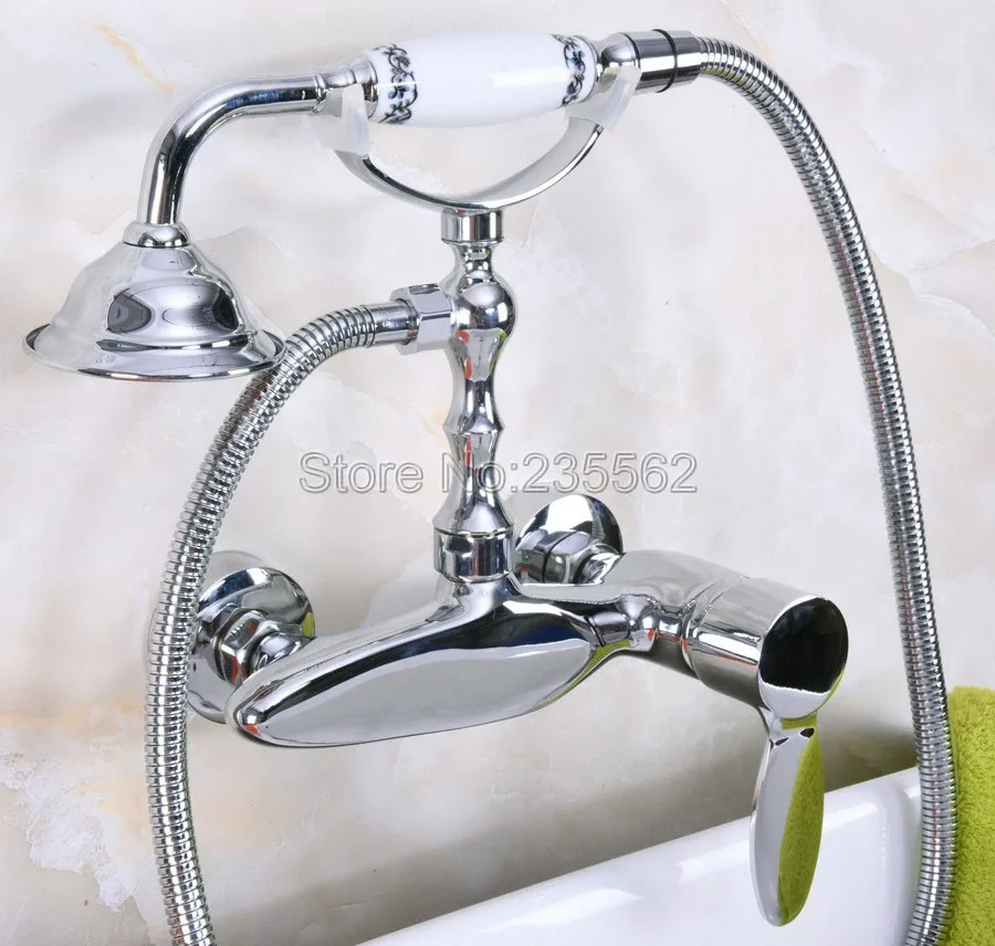 

Chrome Wall Mounted Clawfoot Bathtub Faucet Telephone Style Handheld Showe lna180