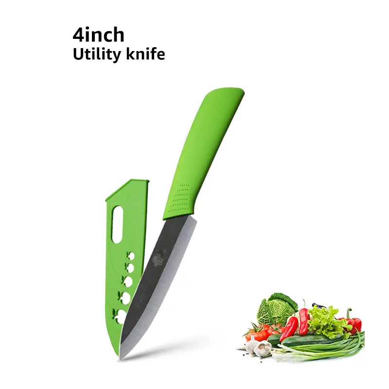 Керамический нож 3, 4, 5, 6 дюймов, кухонный нож шеф-повара для нарезки овощей, циркониевое черное лезвие, красочная ручка, инструменты для приготовления пищи - Цвет: Green 4 inch