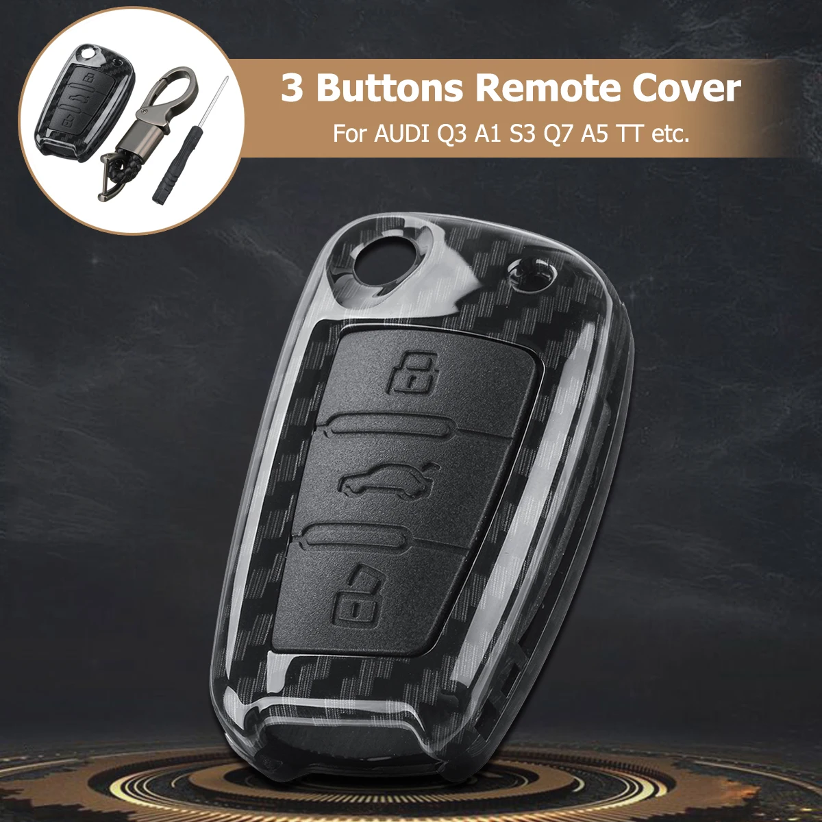 

Carbon Fiber Color 3 Buttons Remote Smart Key Cover Fob For Audi A3 A4 A5 TT 2003-2014