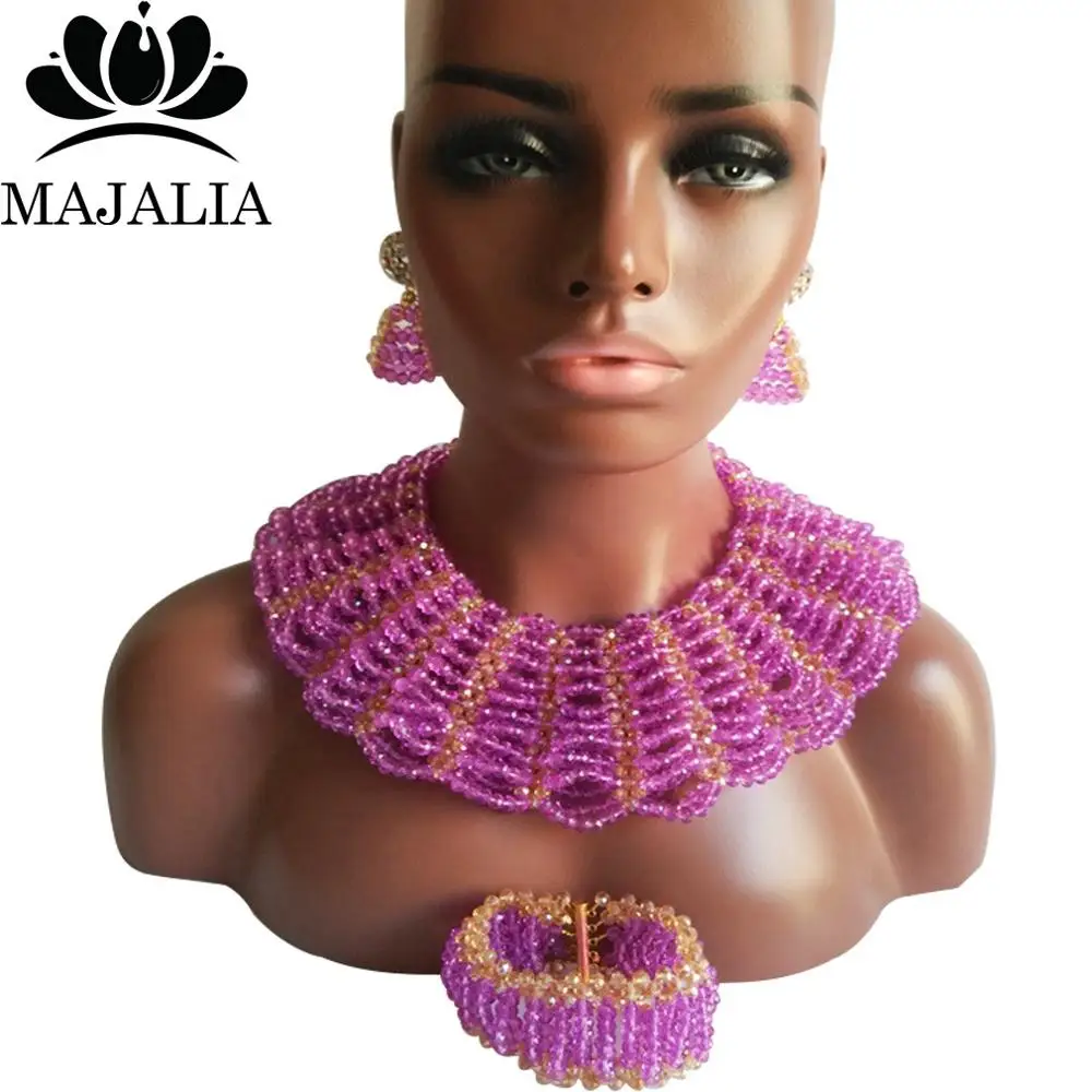 Мода нигерийские Свадебные африканские бусы комплект ювелирных изделий Браун Crystal ожерелье браслет серьги vv-234 - Окраска металла: 13