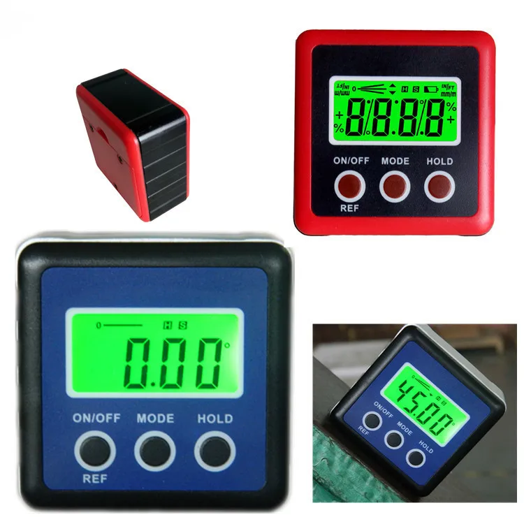  BULE Precision Digital Protractor Inclinometer Water Proof Level Box Digital Angle Finder Bevel Box