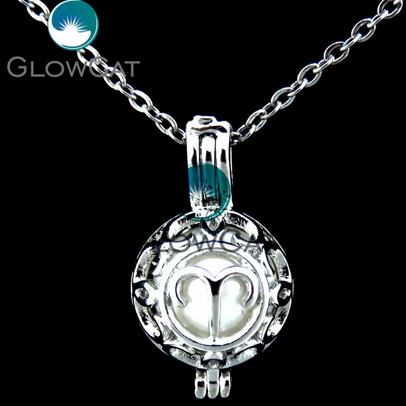 Glowcat kp431 Овен Созвездие Oyster жемчужина клетка Эфирные масла зодиака кулон Бусины