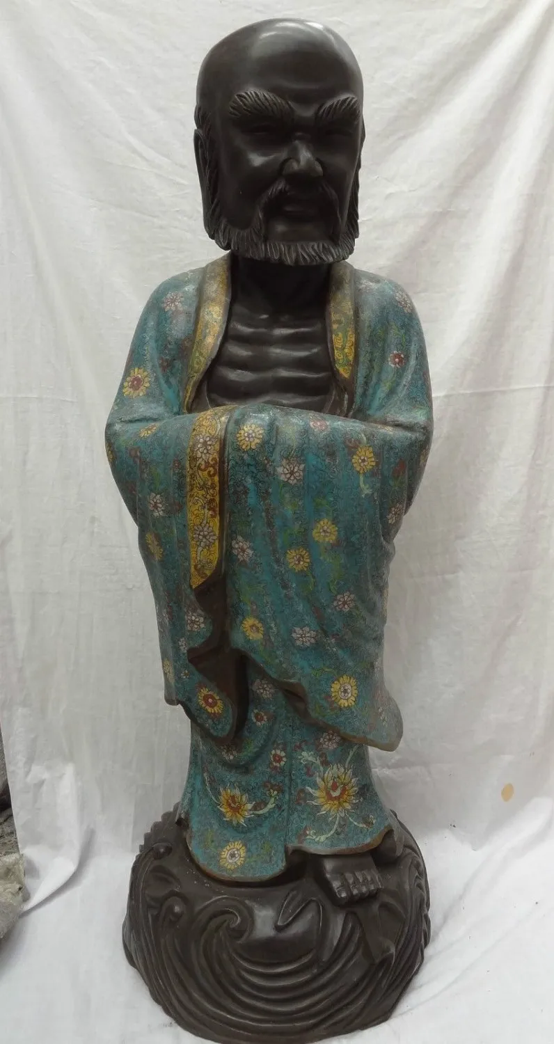 

003496 40" Tibet Cloisonne Bronze Buddhist Arhat Damo Bodhidharma Dharma Buddha Statue
