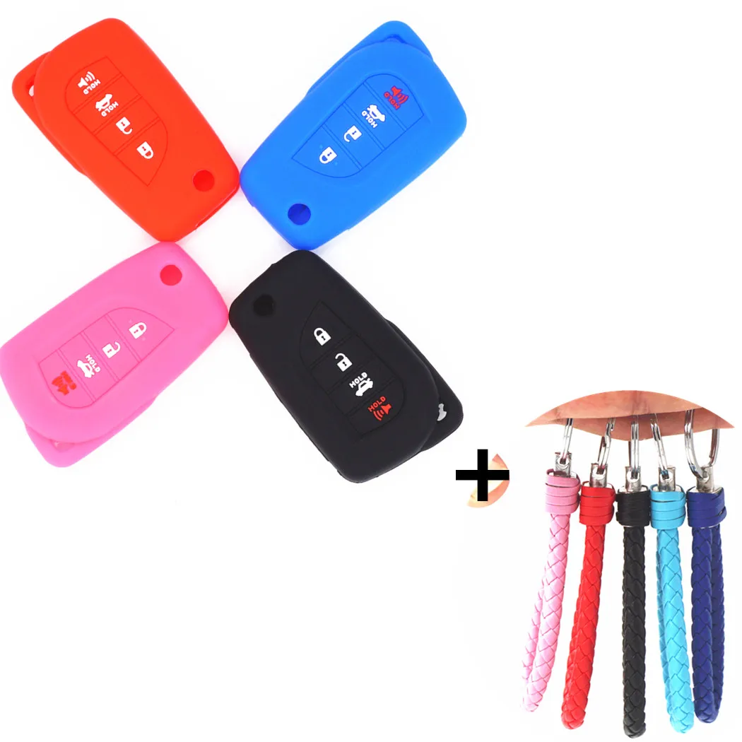 

WFMJ Black Silicone 4 Buttons Flip Floding Smart Remote Key Cover Chain Case Keyring Fob for HYQ12BFB 2018 Toyota Camry