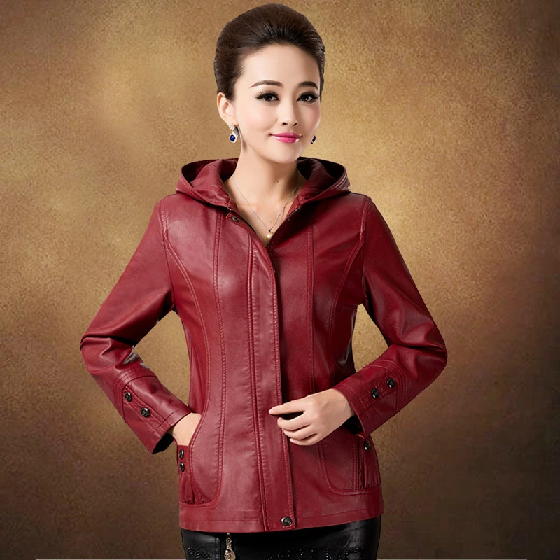 Jackets for elderly women Faux leather coat women female 2018 fashion PU faux leather jackets