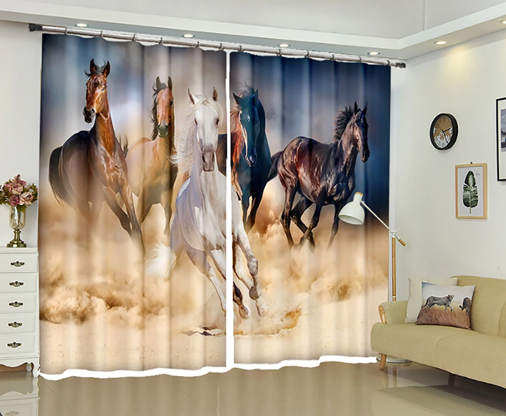 

Running Horse Photo Black Hair Curtain 3D Digital Printing Blackout Curtains