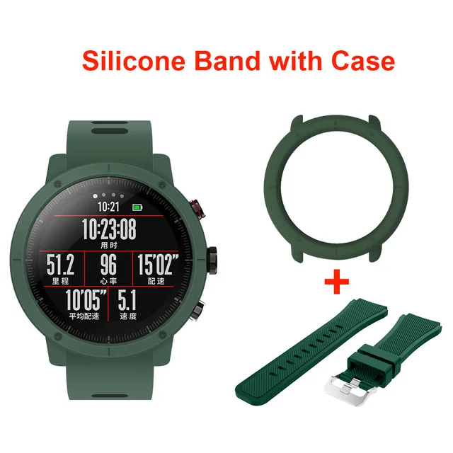 Xiaomi Huami Amazfit Stratos 2 умные часы мужские с gps Pace Smartwatche PPG монитор сердечного ритма 5ATM водонепроницаемый - Цвет: add Green Case Strap