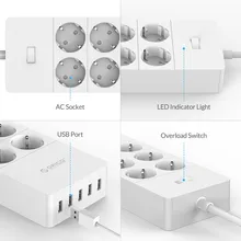 Power Strip Electrical Socket with 5×2.4A USB Super Charger Ports